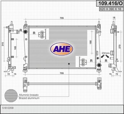 AHE 109.416/O - Radiator, engine cooling autospares.lv