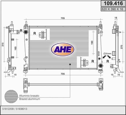 AHE 109.416 - Radiator, engine cooling autospares.lv