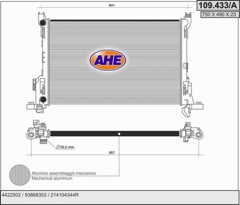 AHE 109.433/A - Radiator, engine cooling autospares.lv