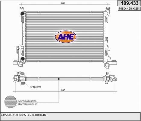 AHE 109.433 - Radiator, engine cooling autospares.lv