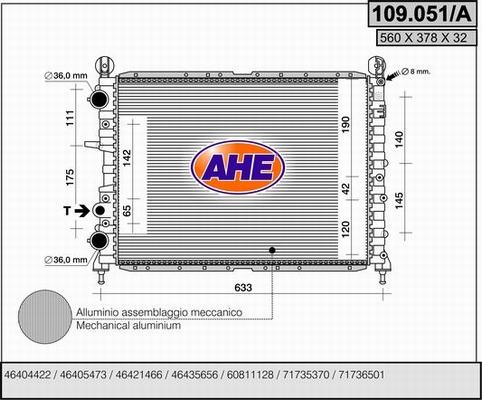 AHE 109.051/A - Radiator, engine cooling autospares.lv