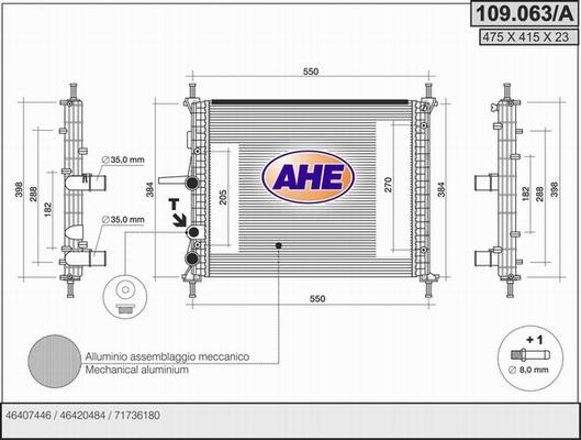 AHE 109.063/A - Radiator, engine cooling autospares.lv