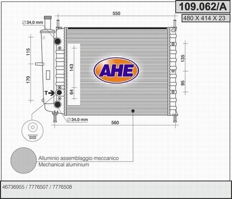 AHE 109.062/A - Radiator, engine cooling autospares.lv