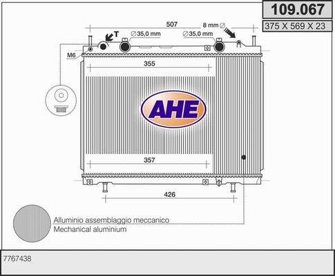 AHE 109.067 - Radiator, engine cooling autospares.lv