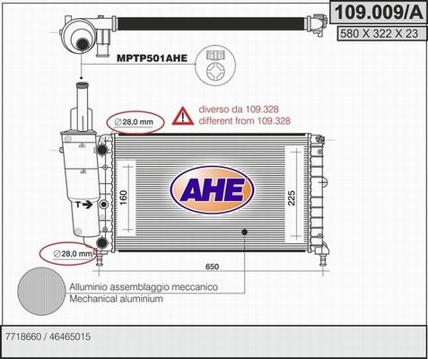 AHE 109.009/A - Radiator, engine cooling autospares.lv