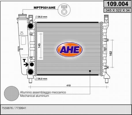 AHE 109.004 - Radiator, engine cooling autospares.lv