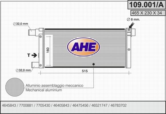 AHE 109.001/A - Radiator, engine cooling autospares.lv