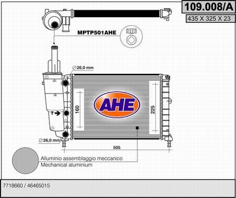 AHE 109.008/A - Radiator, engine cooling autospares.lv