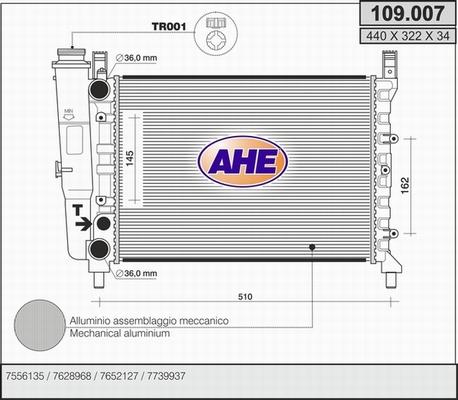 AHE 109.007 - Radiator, engine cooling autospares.lv