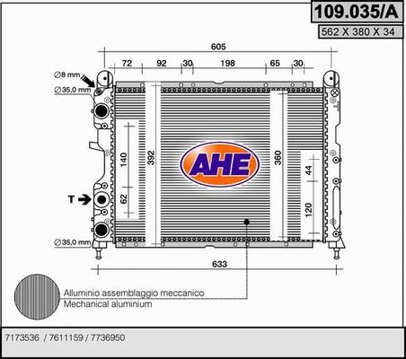 AHE 109.035/A - Radiator, engine cooling autospares.lv