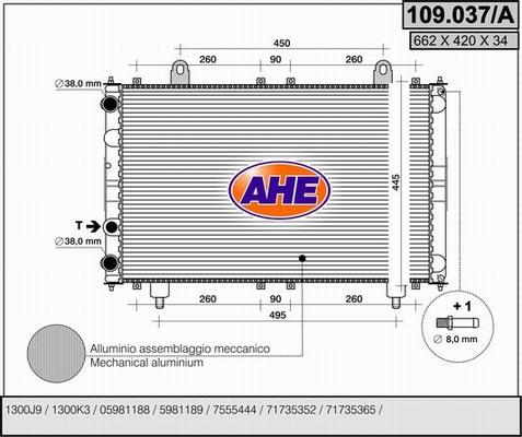 AHE 109.037/A - Radiator, engine cooling autospares.lv