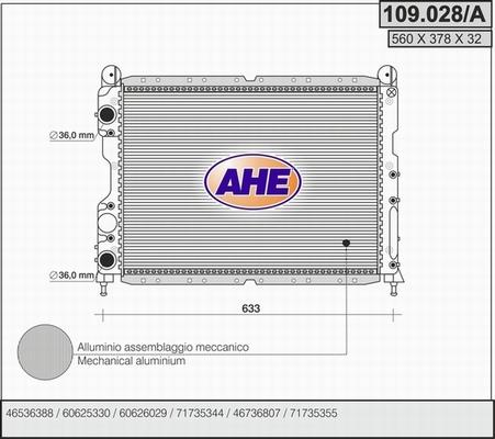 AHE 109.028/A - Radiator, engine cooling autospares.lv