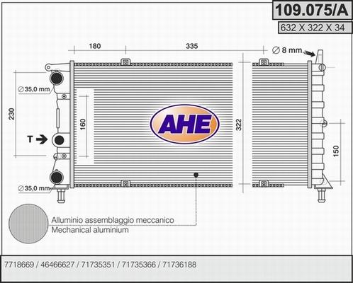 AHE 109.075/A - Radiator, engine cooling autospares.lv