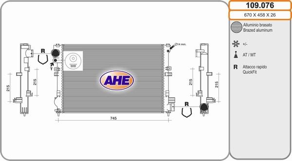 AHE 109.076 - Radiator, engine cooling autospares.lv