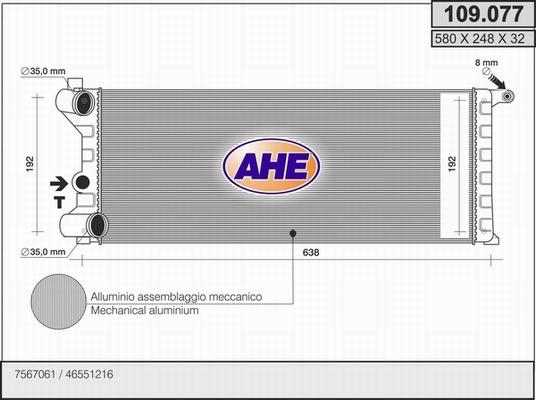 AHE 109.077 - Radiator, engine cooling autospares.lv