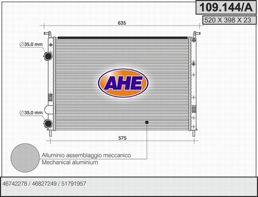 AHE 109.144/A - Radiator, engine cooling autospares.lv