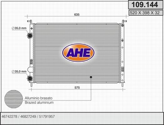 AHE 109.144 - Radiator, engine cooling autospares.lv