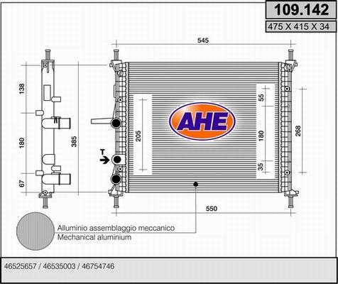 AHE 109.142 - Radiator, engine cooling autospares.lv