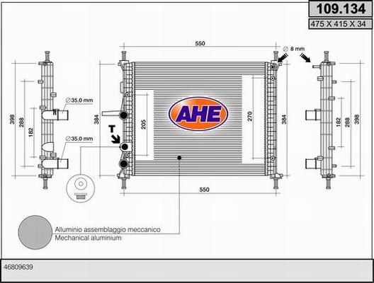 AHE 109.134 - Radiator, engine cooling autospares.lv