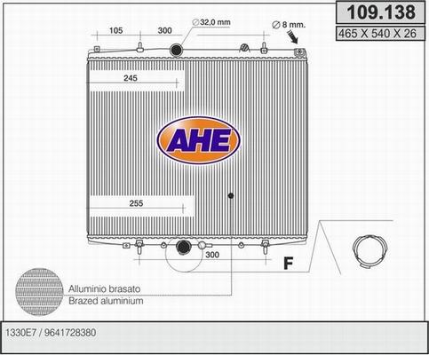 AHE 109.138 - Radiator, engine cooling autospares.lv