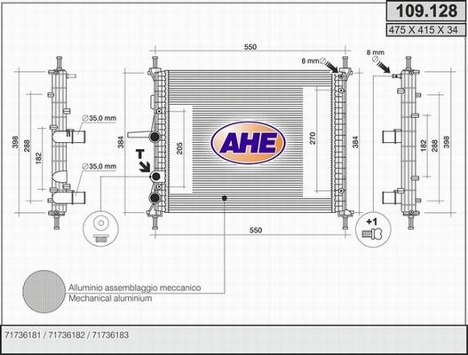 AHE 109.128 - Radiator, engine cooling autospares.lv