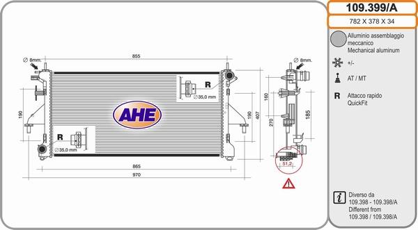 AHE 109.399/A - Radiator, engine cooling autospares.lv