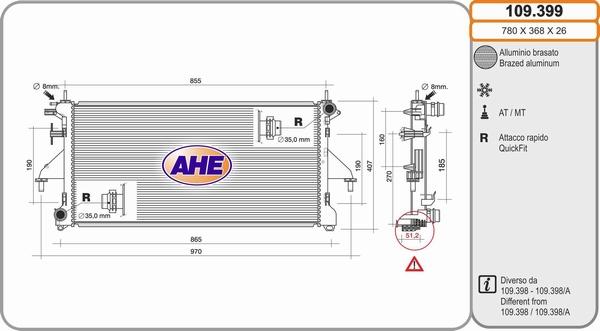 AHE 109.399 - Radiator, engine cooling autospares.lv