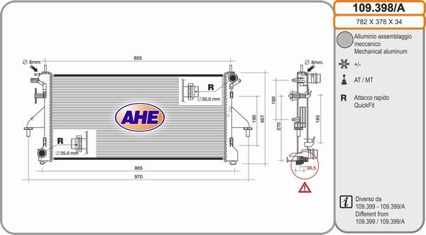 AHE 109.398/A - Radiator, engine cooling autospares.lv