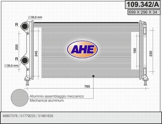 AHE 109.342/A - Radiator, engine cooling autospares.lv