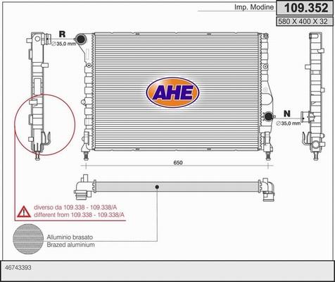 AHE 109.352 - Radiator, engine cooling autospares.lv