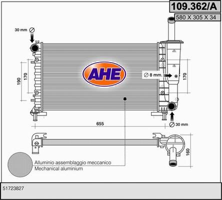 AHE 109.362/A - Radiator, engine cooling autospares.lv