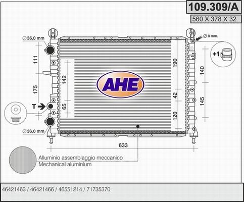 AHE 109.309/A - Radiator, engine cooling autospares.lv