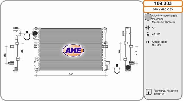 AHE 109.303 - Radiator, engine cooling autospares.lv