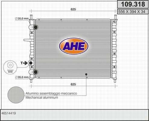 AHE 109.318 - Radiator, engine cooling autospares.lv