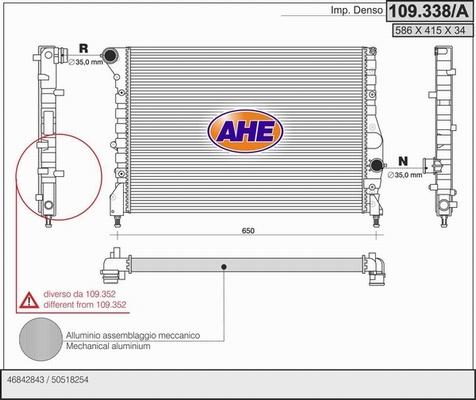 AHE 109.338/A - Radiator, engine cooling autospares.lv