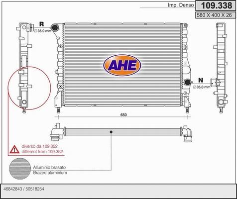 AHE 109.338 - Radiator, engine cooling autospares.lv