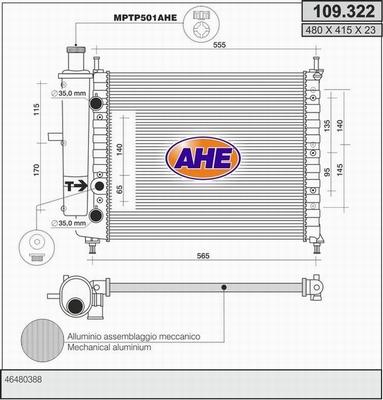 AHE 109.322 - Radiator, engine cooling autospares.lv