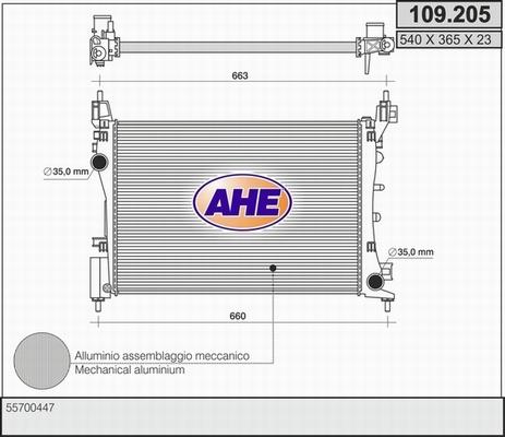 AHE 109.205 - Radiator, engine cooling autospares.lv