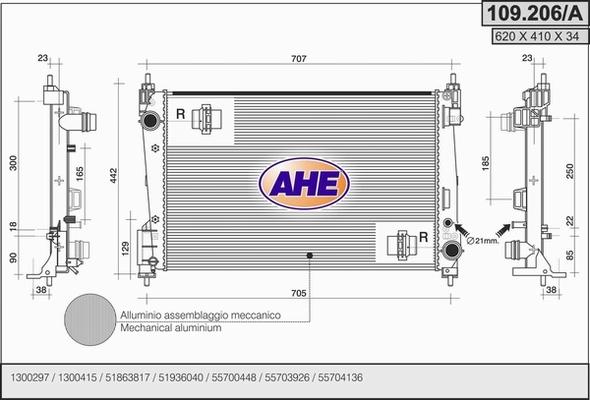 AHE 109.206/A - Radiator, engine cooling autospares.lv