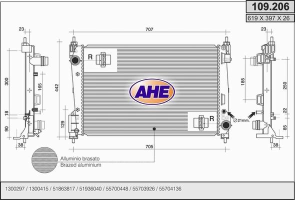 AHE 109.206 - Radiator, engine cooling autospares.lv