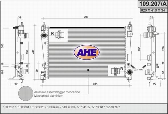 AHE 109.207/A - Radiator, engine cooling autospares.lv