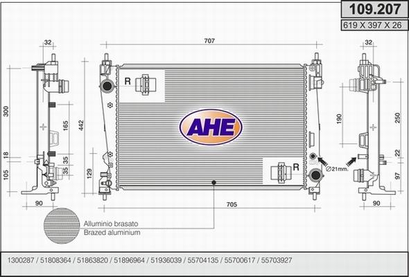 AHE 109.207 - Radiator, engine cooling autospares.lv