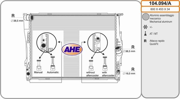 AHE 104.094/A - Radiator, engine cooling autospares.lv