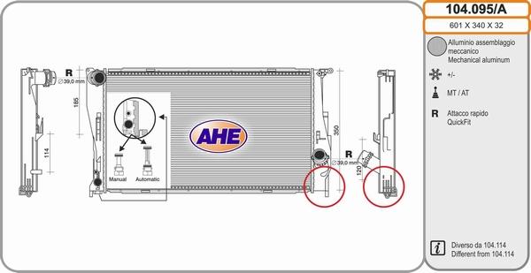 AHE 104.095/A - Radiator, engine cooling autospares.lv