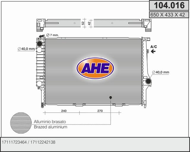 AHE 104.016 - Radiator, engine cooling autospares.lv