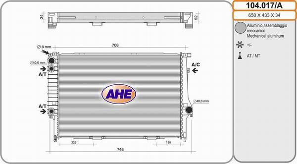 AHE 104.017/A - Radiator, engine cooling autospares.lv