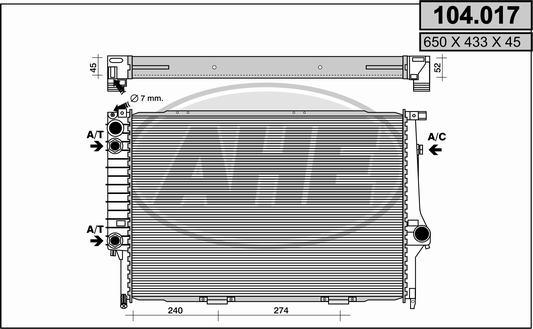 AHE 104.017 - Radiator, engine cooling autospares.lv