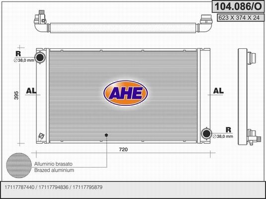 AHE 104.086/O - Radiator, engine cooling autospares.lv