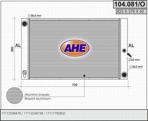 AHE 104.081/O - Radiator, engine cooling autospares.lv