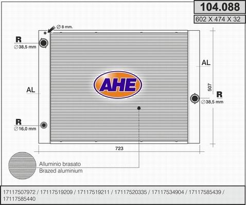 AHE 104.088 - Radiator, engine cooling autospares.lv